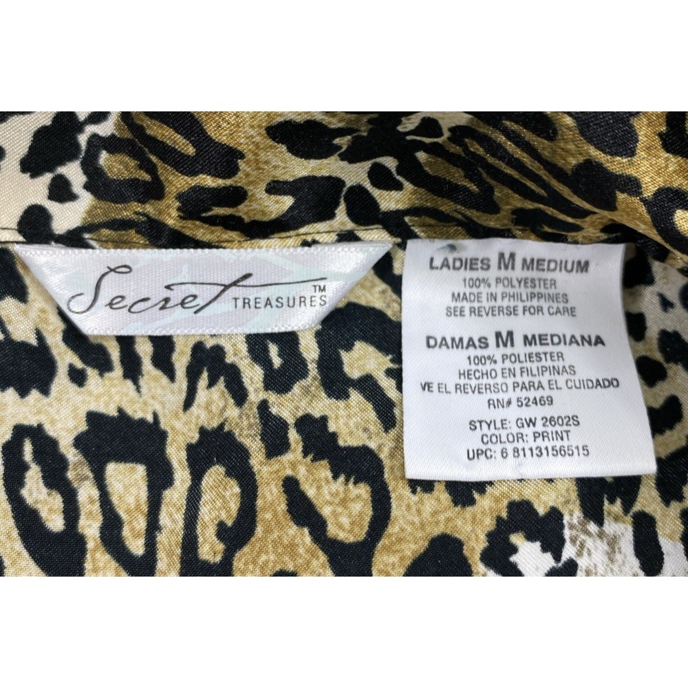 Secret‎ Treasures Pajama Set Womens Medium Satin Animal Print Top Black Bottoms - Picture 3 of 15